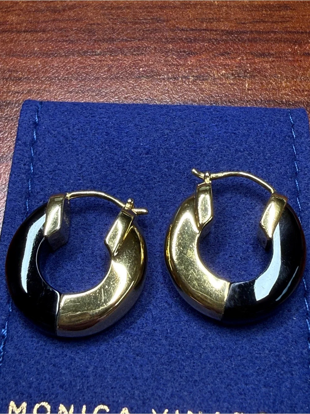 Monica Vinader Kate Young Half Gemstone Small Hoop Earrings Minimalist Gift - Picture 6 of 8